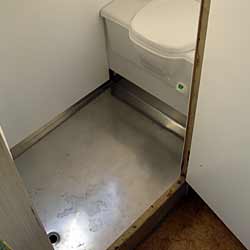 Before motorhome bathroom stainless shower tray